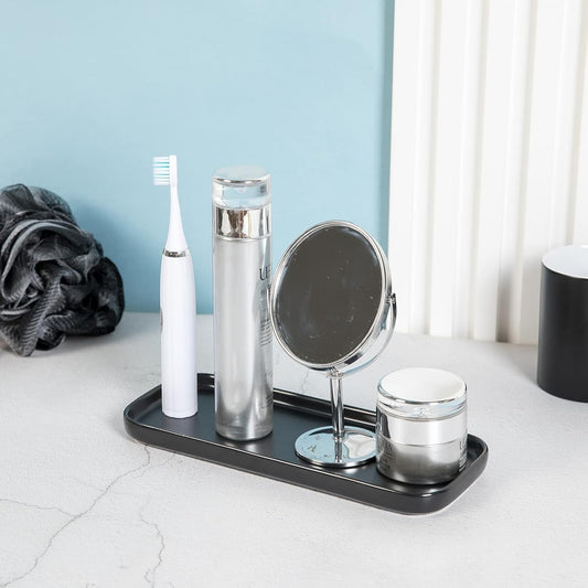 Ceramic Bathroom Tray,Kitchen Sink Organizer Tray,Cosmetics Holder (Black)
