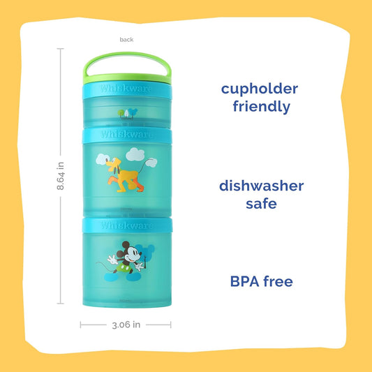 Whiskware Disney Stackable Snack Containers for Kids and Toddlers, 3 Stackable Snack Cups for School and Travel, Mickey and Pluto