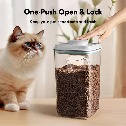 Dog Food Storage Container with 130ml Scoop – 4L/4.2qt Airtight Dog Food Container for Kibble & Treats, BPA-Free Cat Food Storage Container, Stackable Pop Lid Plastic Container with Lid (4.2Qt*2)