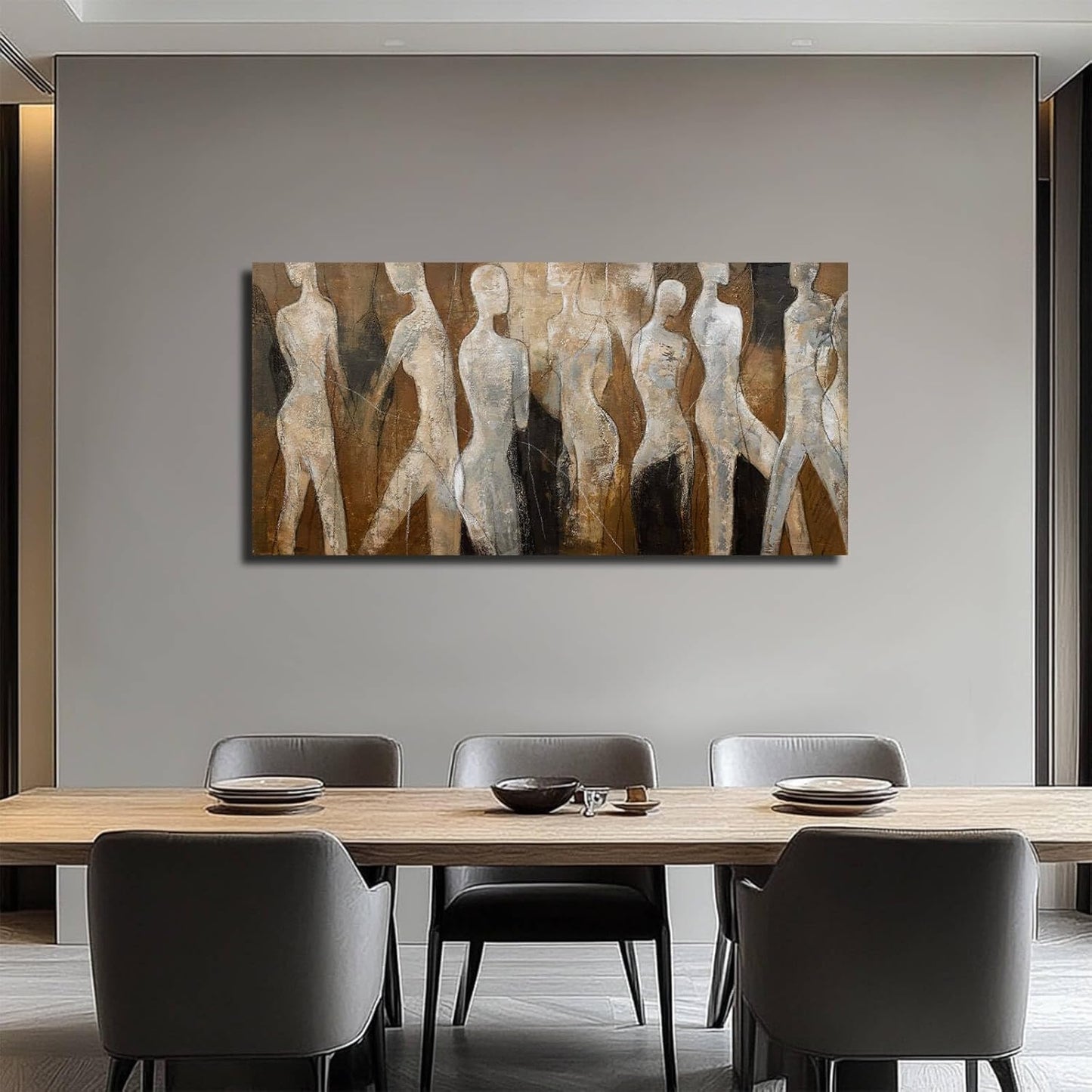 CHUDANHAO Modern Abstract Art White and Brown Figure Artwork for Walls Black Line Canvas Prints for Dining Room Office Home Wall Decor 24x48 Inch