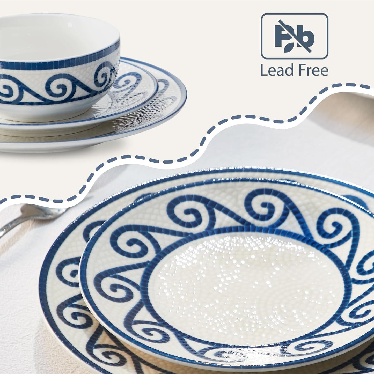 24 Piece Dinnerware Set – Coastal Dishes Dinnerware Sets for 8, Vintage Plates and Bowls Sets, Ceramic Dinnerware Sets for 8, Stoneware Kitchen Plates and Bowls Set