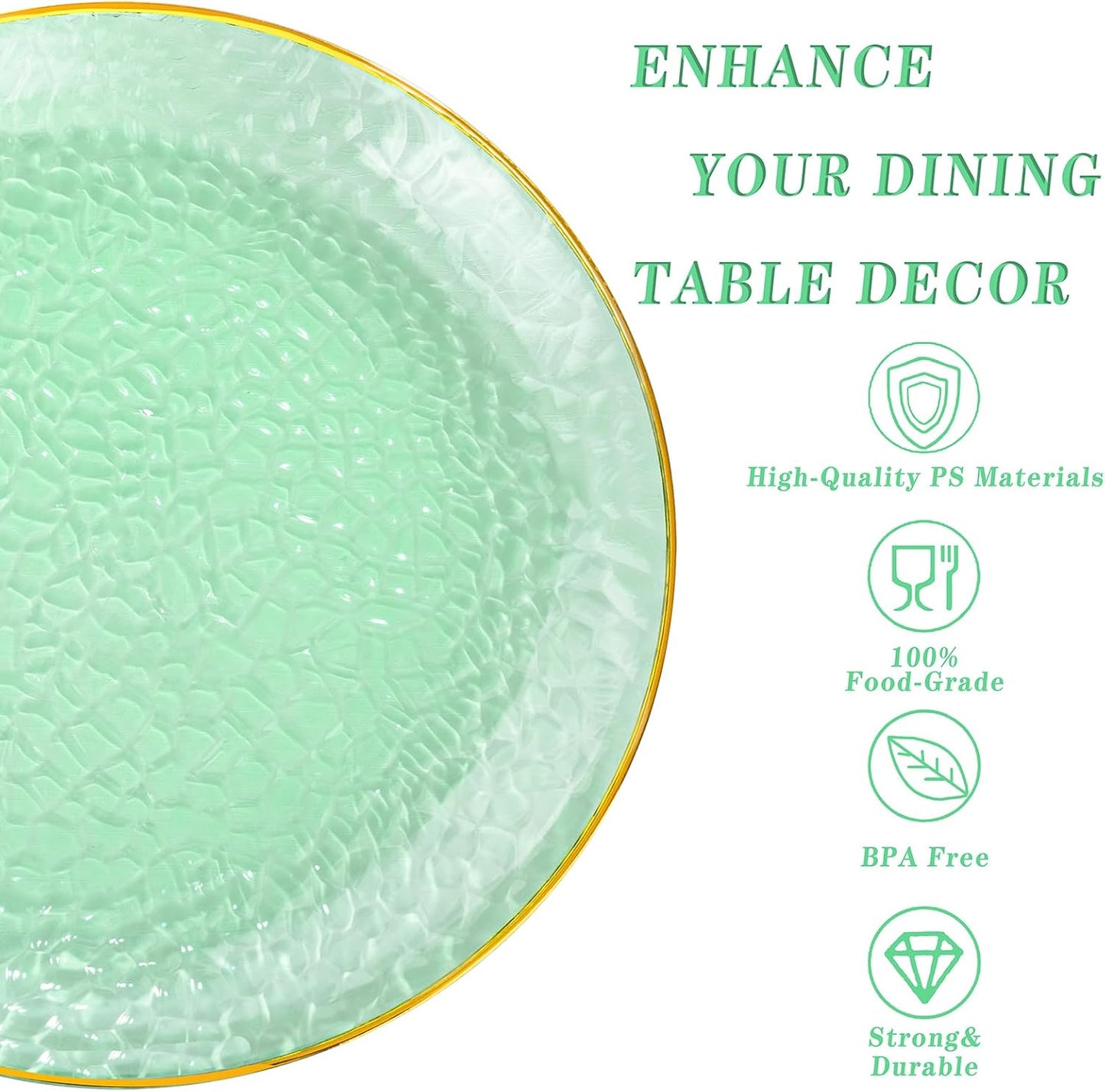 DaYammi 175 Pcs Green Plastic Plates Dinnerware Set (25 Guests), Hammered Plates Sets, Green Party Platos Set include 50 Disposable Platos, 75 Gold Plastic Silverware, 25 Cups 25 Napkins