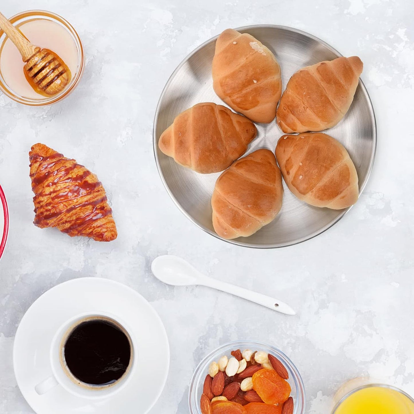 Reusable Brushed Metal Dinner Plates-Stainless Steel Round Plates,Dinner Plate Dish Heavy Duty Kitchenware Round Metal Plates | Dishwasher Safe |Use for BBQ Steak (8 Inch 5 Pack)