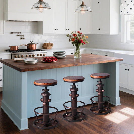 Set of 2 American Antique Steampunk Kitchen Decor Vintage Industrial Bar Stool Retro Stylish Fire Hydrant Design Adjustable Swivel Coffee Pub Counter Stools for Bar, Island,Antique Copper