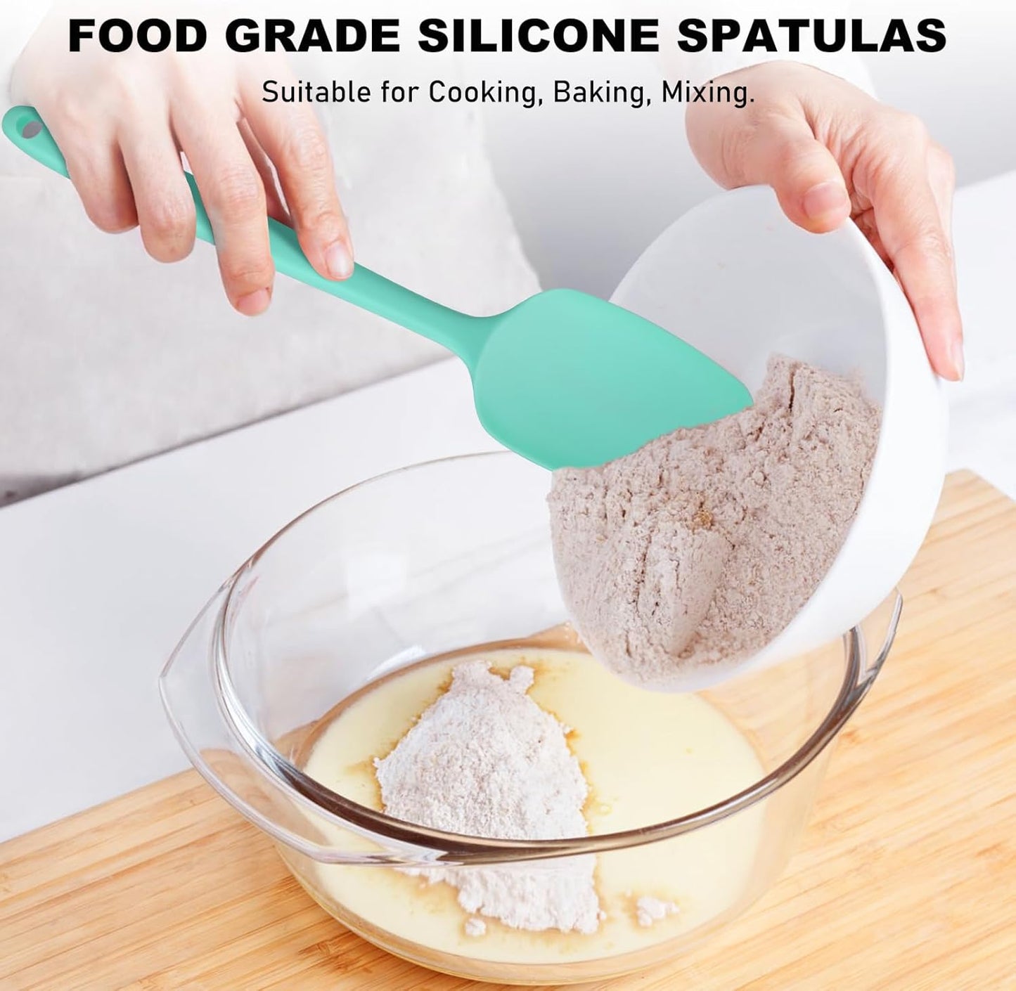 NileHome Silicone Spatula Set, 6 Pcs Food Grade Kitchen Utensils with Silicone Brush Heat Resistant Dishwasher Safe BPA-Free Rubber Spatula for Scraping, Baking, Cooking, Mixing, Turquoise