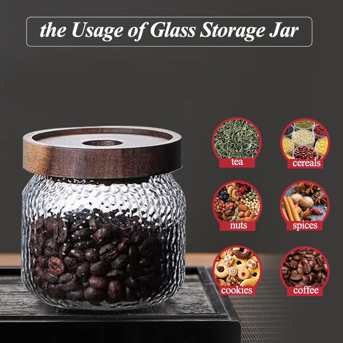 Viovian 10 OZ Glass Jar with Lid Food Vintage Decorative Glass Storage Jars Coffee Nuts Canister Anti-Slip Kitchen Container for Sugar Candy Cookie Spice Tea 300ML