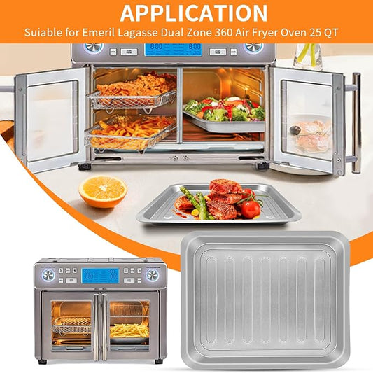 Air Fryer Grill Pan for Emeril Lagasse Dual Zone 360 Air Fryer Oven 25 QT Extra Large, 14''×12'' Steel Air Fryer Tray Accessories Grill Plate Crisper Plate Grill Pan Replacement Parts Rack