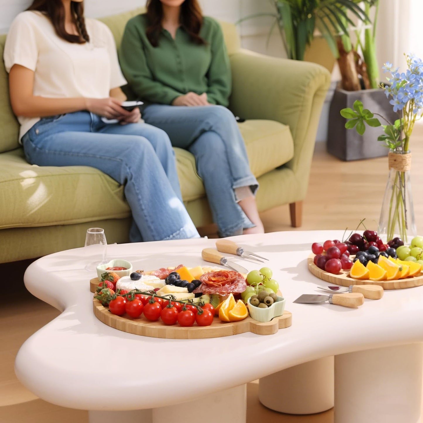 Charcuterie Boards,Cute Bamboo Cheese Board,House Warming Gifts New Home,Wedding Bridal Shower Gift,Birthday Mother's Day for Women Mom,Round Meat Fruit Serving Tray Platter