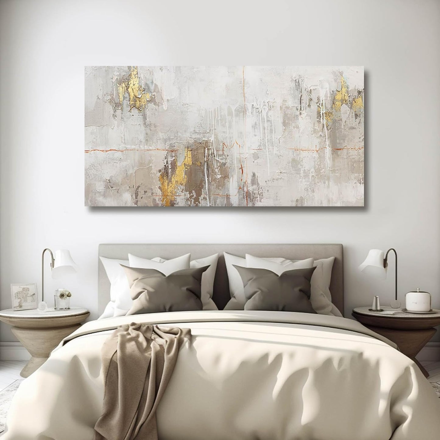 VAYIMDH White Abstract Artwork Home Decor Textured Wall Art for Office Master Bedroom Wall Decor Gold Painting for Walls 24x48 Inch Living Room Picture