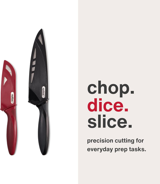 Zyliss Utility Kitchen Knives with Sheath Covers - Dishwasher Safe - Stainless Steel Kitchen Knives Perfect for Cutting Meat, Vegetables & Fruit - 2 Piece Santoku & Chef Set