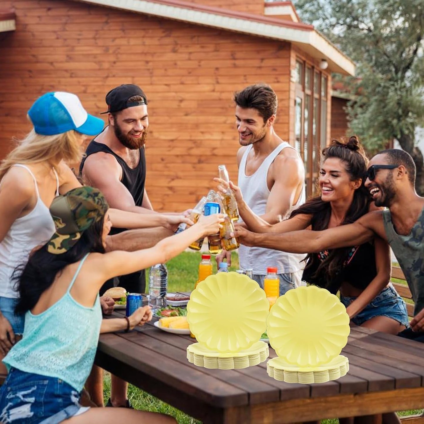 50Pcs Large Scalloped Yellow Paper Plates 9Inch Shell Edge Dinner Plates for Cake Salad Fruit Disposable Dinner Serving Plates for Birthday Wedding Baby Shower Party Decorations