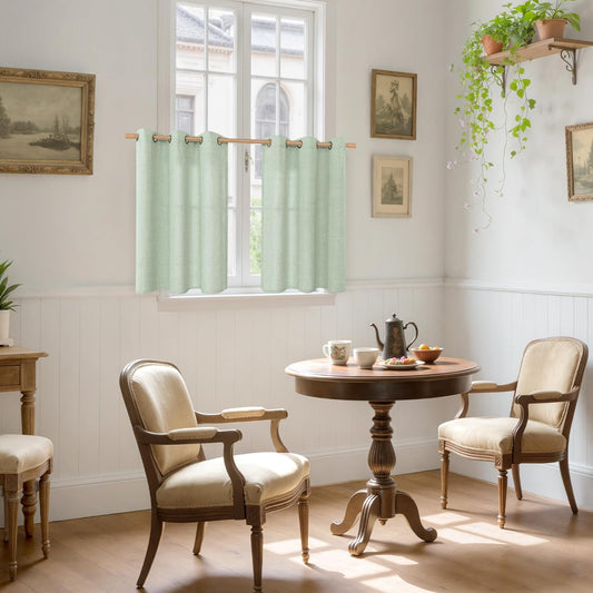YoungsTex Sage Green Linen Semi Sheer Curtains 36 Inch Length for Kitchen Cafe Windows, Small Drapes with Bronze Grommet Light Filtering for Bathroom, 42 x 36 Inch, 2 Panels