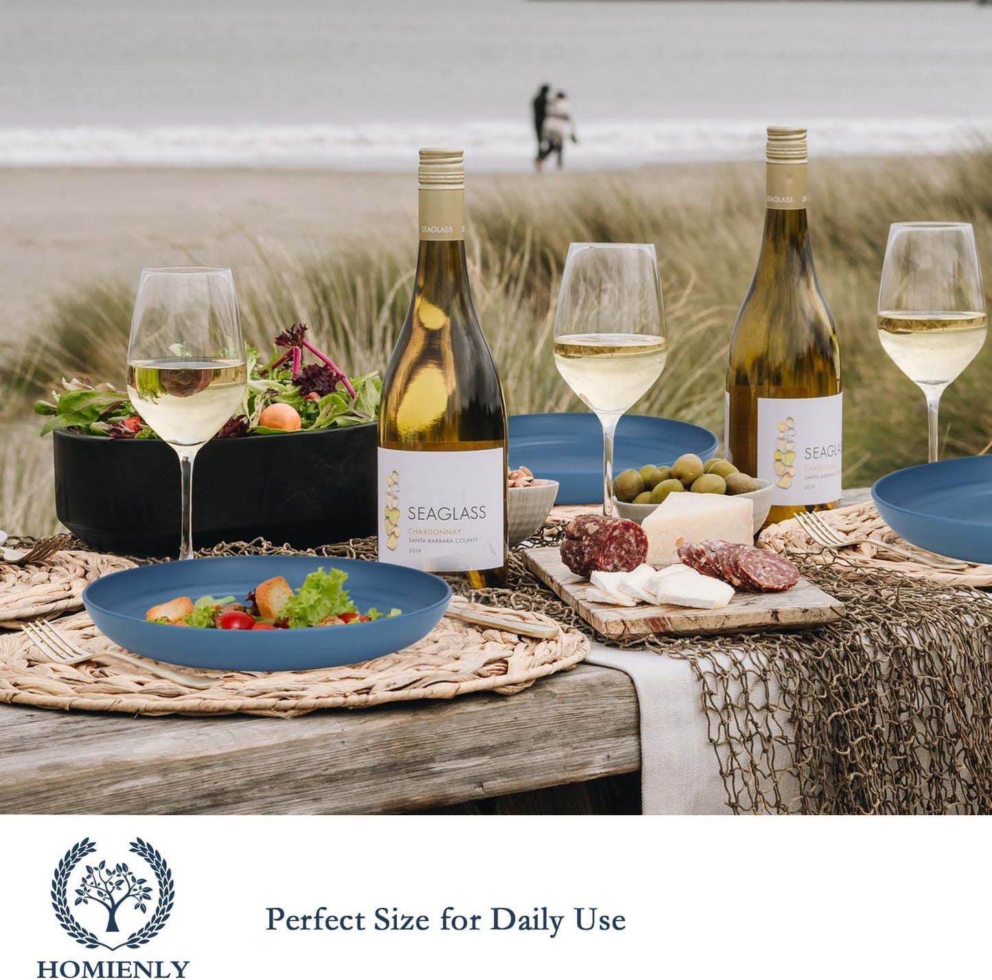 Homienly Dinner Plates Set, Alternative to Plastic Plates,Wheat Straw Plate Set of 8,Lightweight Microwave and Dishwasher Safe Plate,Unbreakable Salad Plates for Kitchen, Camping (Blue,10 inch)