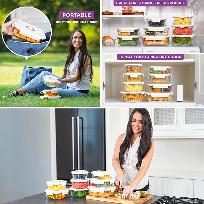 HOLDN’ STORAGE Vacuum Food Storage Containers, Set of 12 Glass Containers with Electronic & Manual Pump - Keep Food Fresh Longer, BPA-Free Glass, Leak-Proof, Ideal for Meal Prep, Marinating