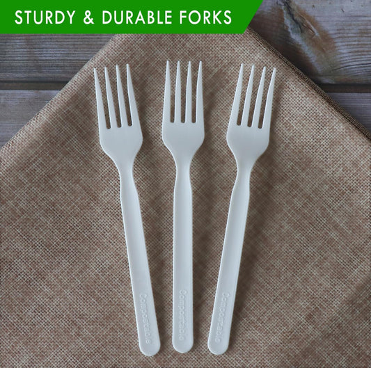 GreenWorks Heavy-duty Compostable Forks, BPI Certified 100 Count Large Disposable Cutlery Utensils Silverware Flatware Fork