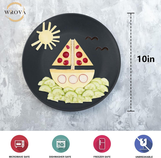 Wrova Wheat Straw Dinner Plates 10 Inch Unbreakable Set of 8 - Dishwasher & Microwave Safe Plastic Plates Reusable - Lightweight Plates for kitchen,camping,salad - Black to Grey