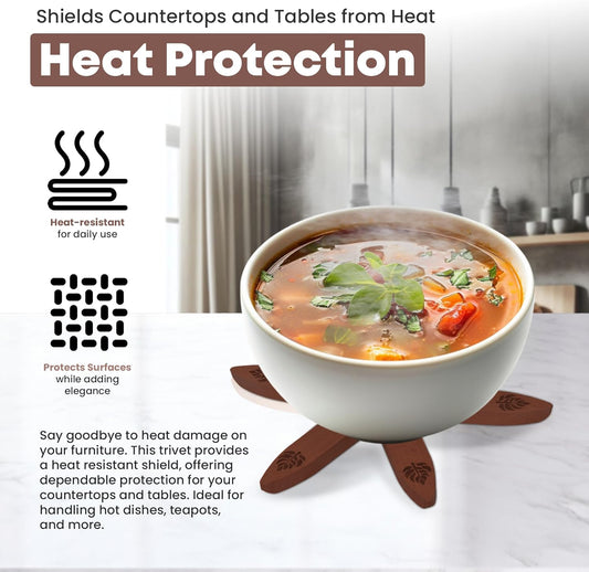 Expandable Wooden Trivets & Coaster Set for Hot Dishes Tree-Shaped Trivet Set – 4 Expanding Trivets + 1 Stand – Heat-Resistant Kitchen Decor for Pots, Bowls, Coffee & Teapots