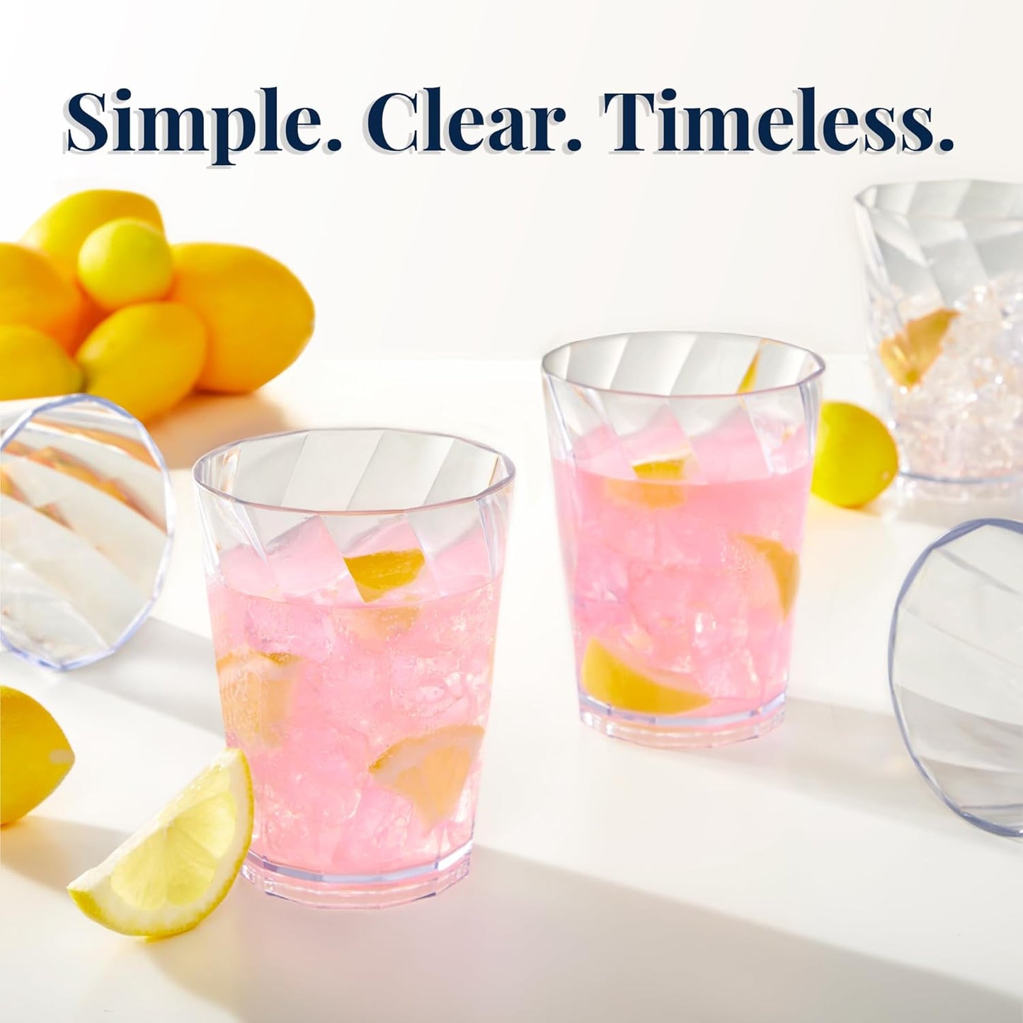 US Acrylic Optix Plastic Reusable Drinking Glasses (Set of 8) 14oz Rocks Cups in Clear | BPA-Free Tumblers, Made in USA | Top-Rack Dishwasher Safe