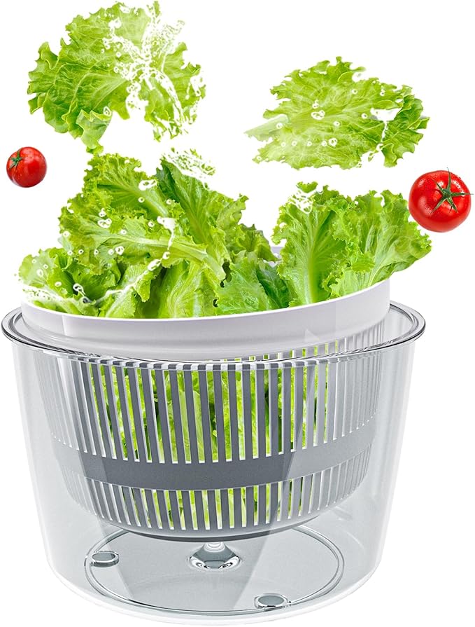 Cambom Salad Spinner Lettuce Spinner, Wash, Spin & Dry Salad Greens, Vegetable Washer Salad Dryer With Rotary Handle for Fruits & Vegetables, High Efficiency Vegetable Spinner Kitchen Gadget 3Qt White