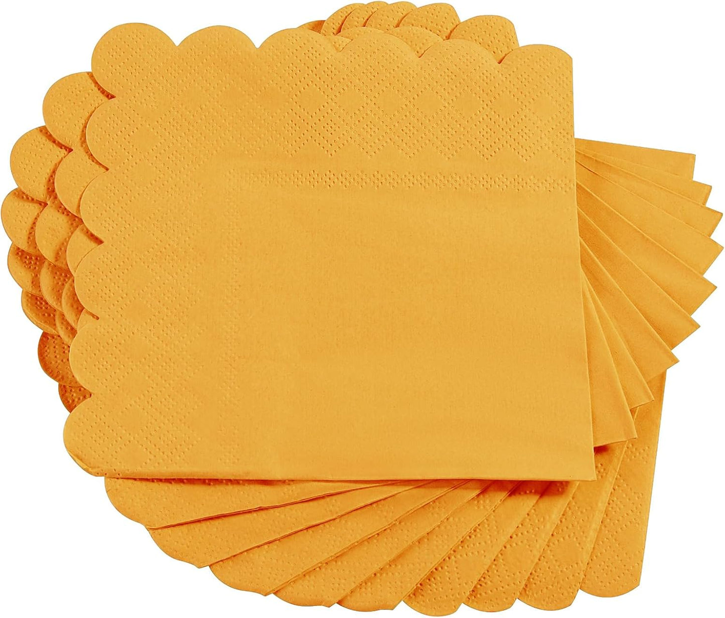 100 Pack Cocktail Napkin 2-Ply Scalloped Edged Dessert Napkins Folded 5 x 5 Inches Disposable Napkins for Dinner Wedding Birthday Party Bridal Anniversary Reception Event (Yellow)