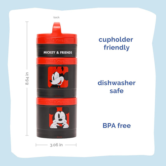 Whiskware Disney Mickey Mouse and Friends Stackable Snack Containers for Babies, Toddlers, and Kids, 3 Stackable Snack Cups for School and Travel, Cupholder Friendly, All Time Classic!