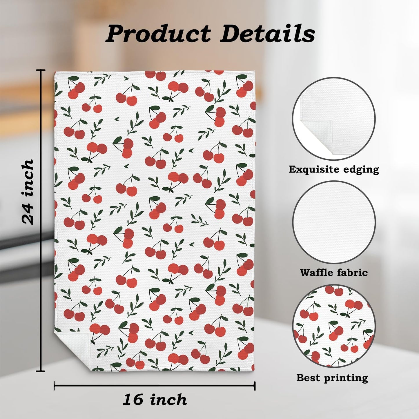 Cherry Kitchen Towel Decor, Cherry Hand Towel Dish Towel for Kitchen Bathroom Decor, Fruit Lover Gifts, 16x24 Inches