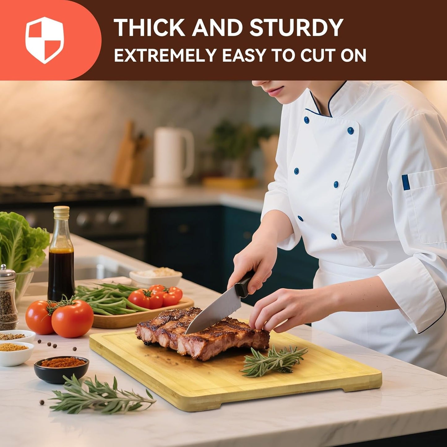 Bamboo Cutting Board for Kitchen 16x12 inch Extra Large with Deep Juice Groove Wooden Chopping Board with Side Handles Butcher Block Serving Tray for Meat Vegetables Charcuterie Cheese Platter