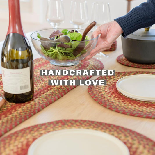 Homespice Cider Barn Jute Braided Trivets for Table, Warm Country Rustic Decor, Set of 3, Red 8" Round Heat Resistant Mats - Rich Colors, Easy to Clean, Durable and Protects Furniture