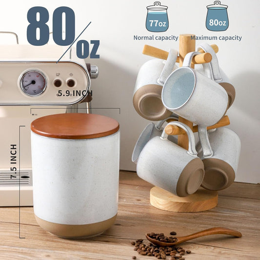 Ceramic Food Storage Jar,Coffee Canister for Countertop with Lids Airtight,Large Flour,Cereal,Spices,Beans,Rice and Candies Containers for Kitchen and Home,Farmhouse Kitchen Decor,80 OZ White