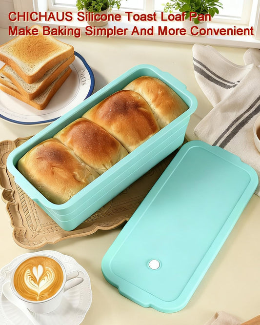 Large size foldable silicone bread loaf pan with lid,11x4.7 Inch easy to store non stick Bread Baking Pans,Sourdough Bread Pan with Baking Tool Supplies Kit for Homemade Bread, Cake