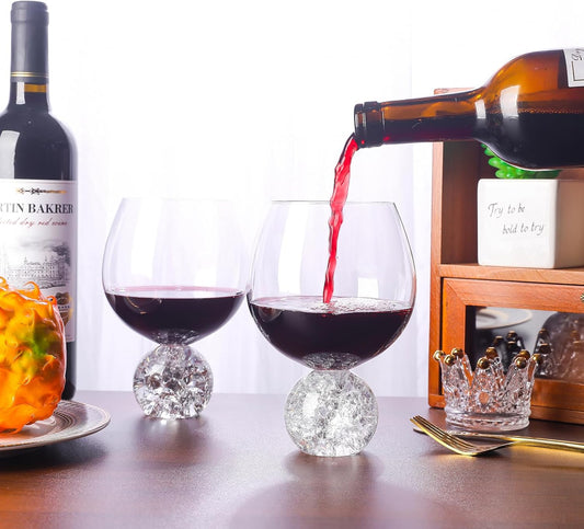 Crystal Wine Glasses Set of 2, 20oz Premium Lead-free Juice Glass with Crystal Ball Base, Red Wine Glasses Set of 2, for Daily Use, Party, Home Bar, Wedding, Shower, Birthday, Christmas Gift