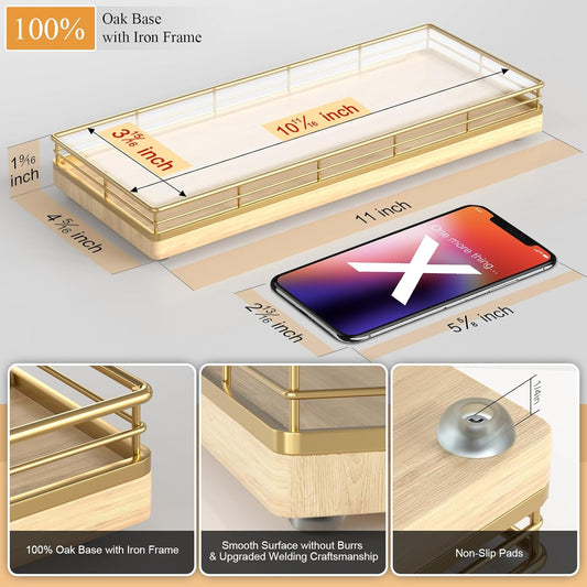 Wooden Decorative Tray, Oak 11.2" L Kitchen Countertop Soap Sponge Holder for Dresser Perfume Tray Jewelry Candle Nightstand Table Centerpieces for Dining Room Decor Natural