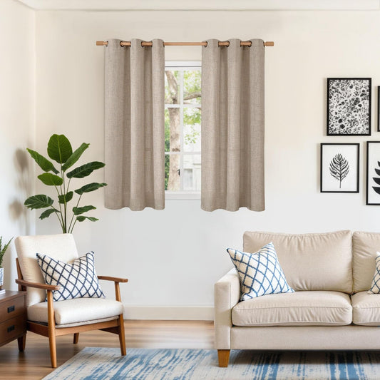 YoungsTex Dark Oatmeal Linen Curtains 54 Inches Length for Kitchen Living Room Window, Bronze Grommet Semi Sheer Drapes Privacy Light Filtering for Bedroom Bathroom, 42 x 54 Inch, 2 Panels