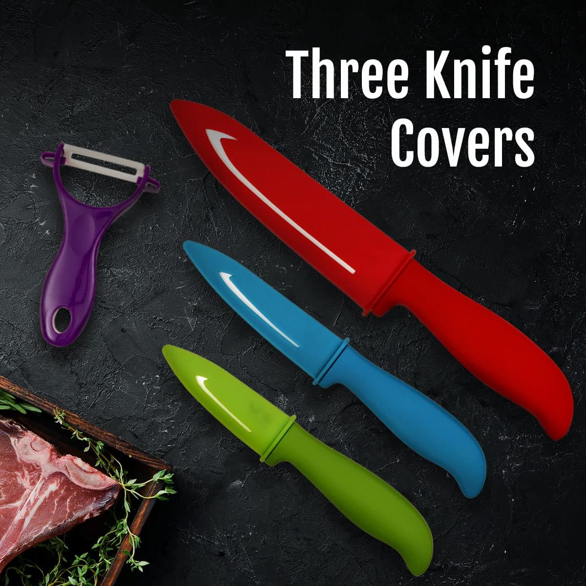 Vos Ceramic Knife Set with Peeler, Ceramic Knives Set For Kitchen, Ultra Sharp Kitchen Knife Set with Covers, 3" 4" 6" Paring, Utility & Chef Knife, Lightweight, Dishwasher safe (Multi-Color Handle)