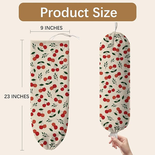 Plastic Bag Holder Cherry Bag Holder Dispenser, Plastic Grocery Bag Organizer & Wall Mount Paper Trash Bags Saver Storage for Kitchen Home Pantry Decor, Shopping Bags Storage Dispenser