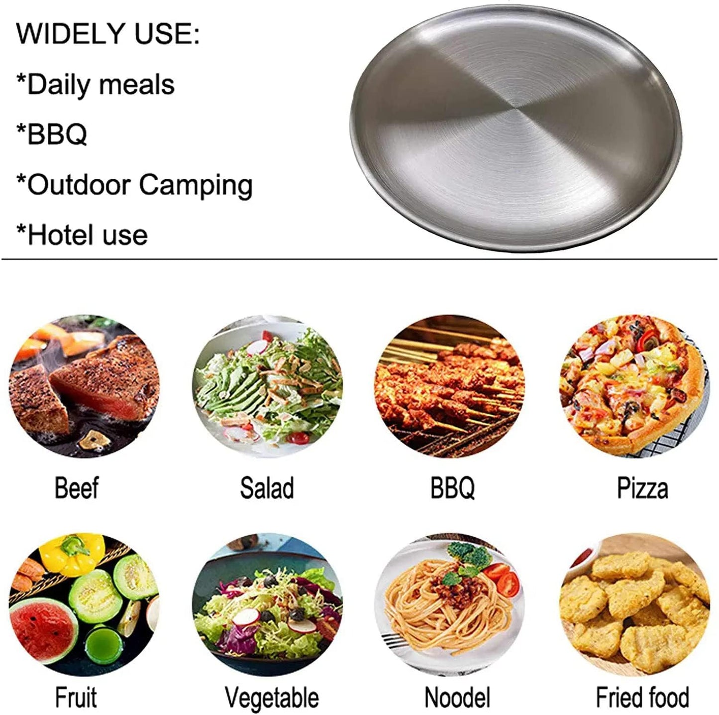 Reusable Brushed Metal Dinner Plates-Stainless Steel Round Plates,Dinner Plate Dish Heavy Duty Kitchenware Round Metal Plates | Dishwasher Safe |Use for BBQ Steak (10 Inch 4 Pack)
