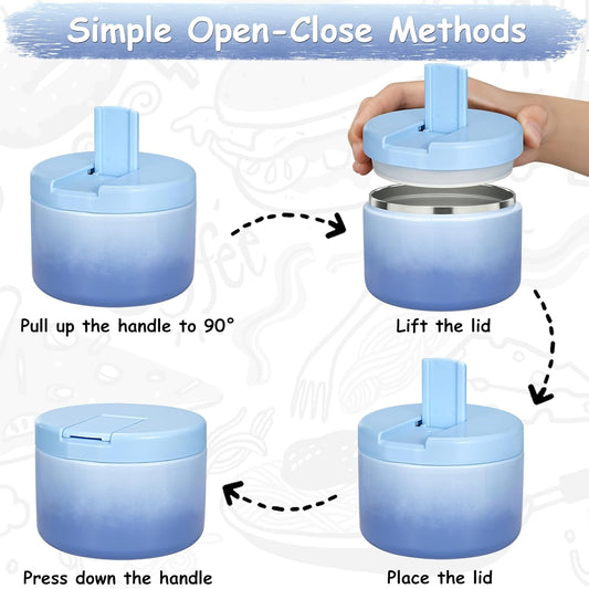 12oz Insulated Vacuum Food Jar with Buckle Lid Wide Mouth Soup Thermo for Hot Food Kids Leakproof Stainless Steel Lunch Container (Gradient Blue, 12OZ)