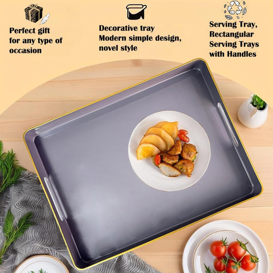Large Grey Coffee Table Tray, Decorative Serving Tray with Handles, Plastic Rectangular Tray for Ottoman, Bathroom, Living Room. 16.7"*12"*1.6"