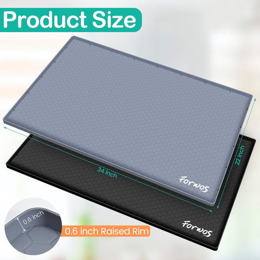 Waterproof Under Sink Mat 34" x 22", Silicone Cabinet Liner, Rubber Protector for Kitchen and Bathroom, Keeps Cabinets Clean, Dry, and Organized (Grey)