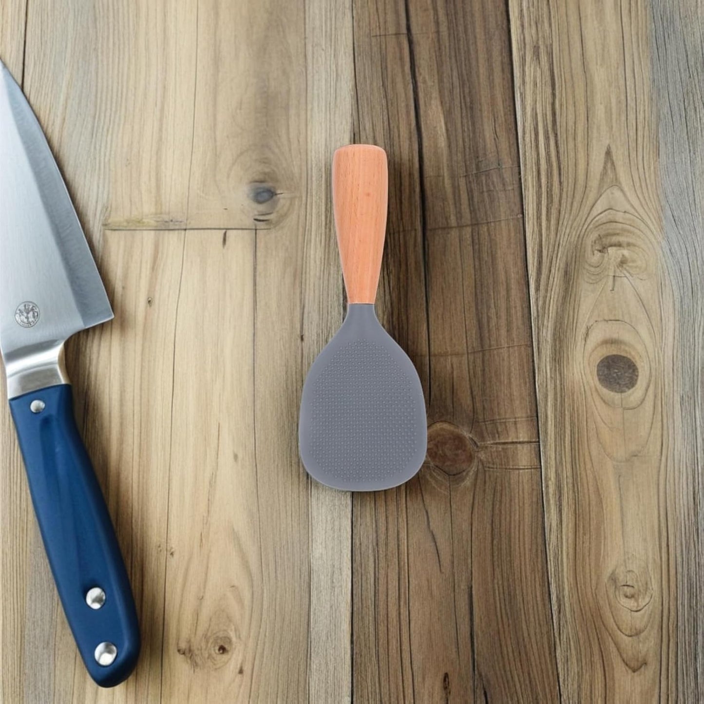 Silicone Wooden Rice Paddle Kitchen Utensils Cooking Ladle Handle (Grey)