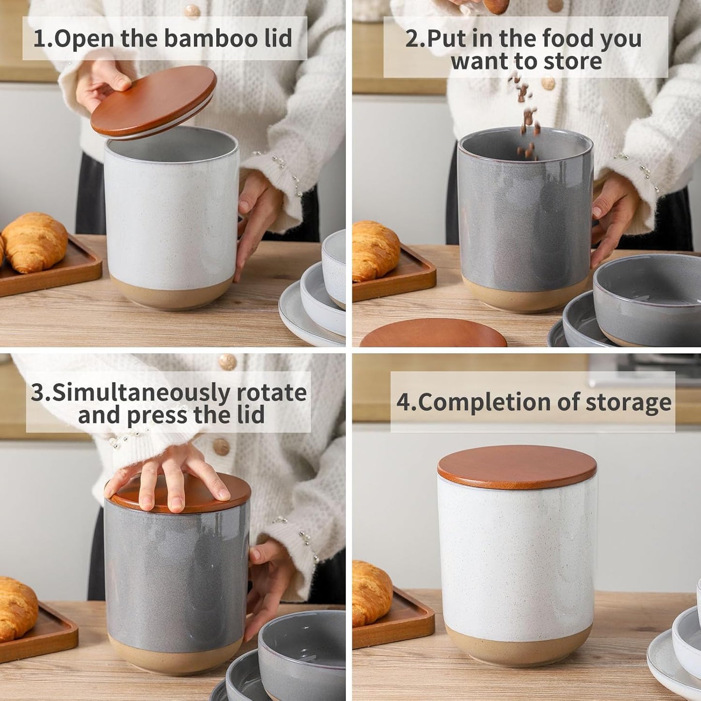 Ceramic Food Storage Jar,Coffee Canister for Countertop with Lids Airtight,Large Flour,Cereal,Spices,Beans,Rice and Candies Containers for Kitchen and Home,Farmhouse Kitchen Decor,80 OZ White