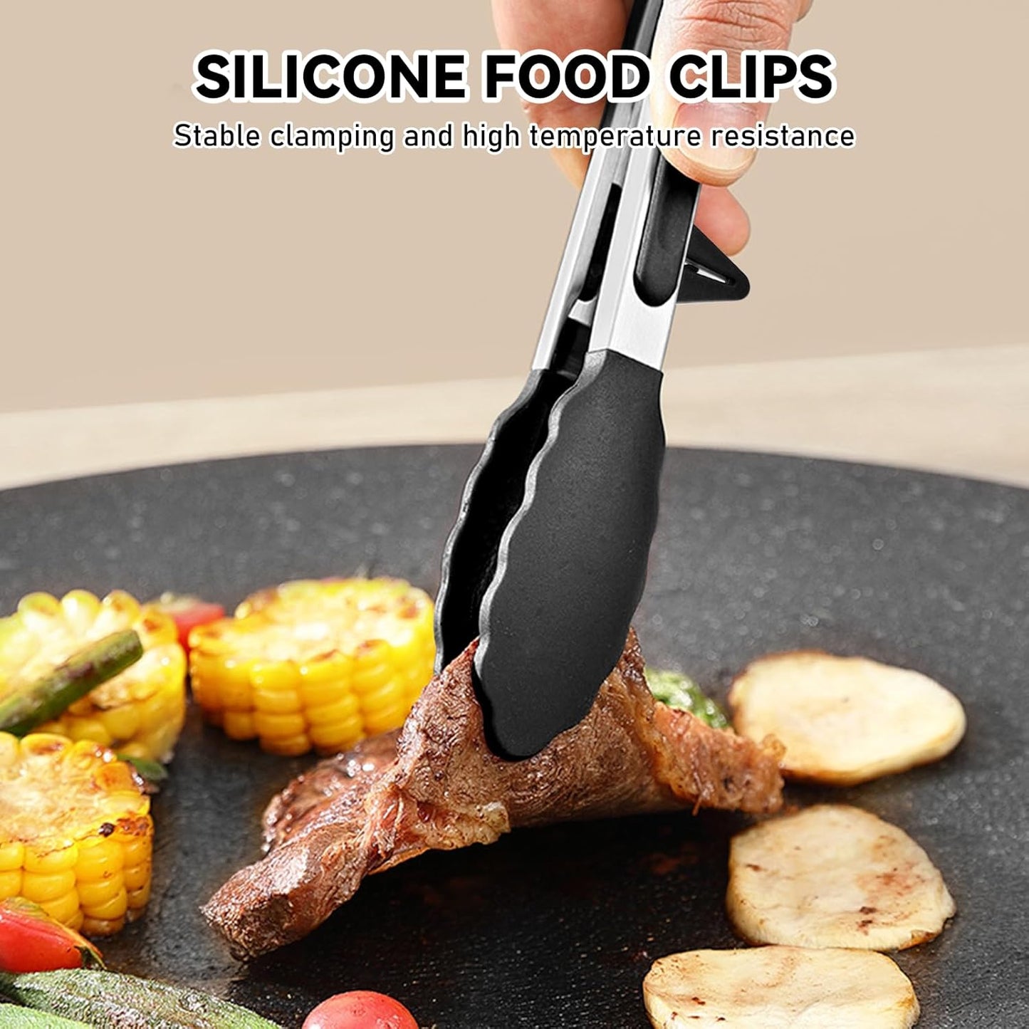 NileHome Tongs for Cooking, Professional Stainless Steel Cooking Tongs – Heat-Resistant for Grilling, BBQ, Serving Salad, Pasta, and Kitchen Use, Dishwasher Safe, Set of 9" 12", Black