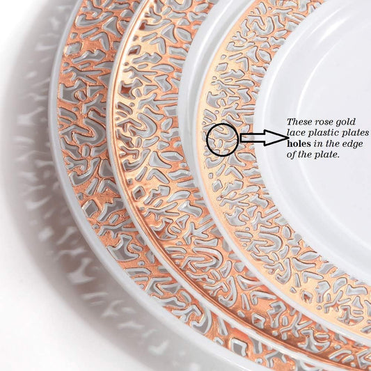 WDF150PCS Rose Gold Plastic Plates with Plastic Silverware
