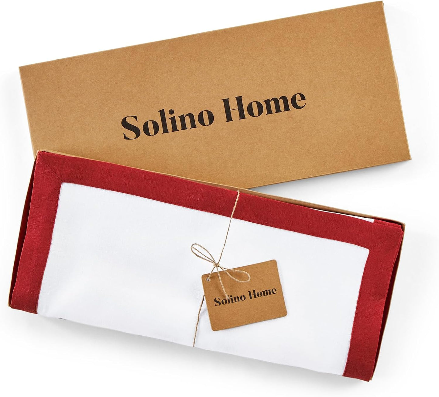 Solino Home Linen Table Runner 36 Inches - 100% Pure Linen Red and White Table Runner 14 x 36 Inch Ideal for Dresser and Coffee Tables - Classic - Christmas, Holiday
