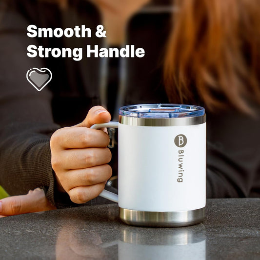 Stainless Steel Mug with Handle-Double Wall Insulated Camping Coffee Mug Stainless Steel Travel Tumbler Cup for Camping, Office, Home, Sweat Proof (Sky Blue)