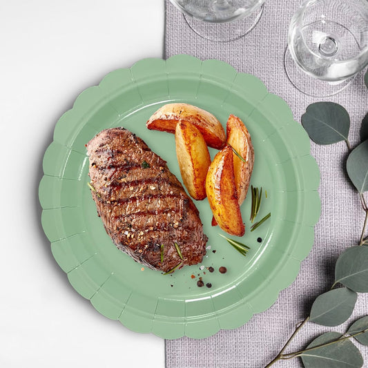 50PCS Sage Green Paper Plates Sage Green Party Supplies 9 Inch Disposable Dessert Plates Birthday Party Plates for Tea Party Baby Shower Wedding Graduation Picnic BBQ