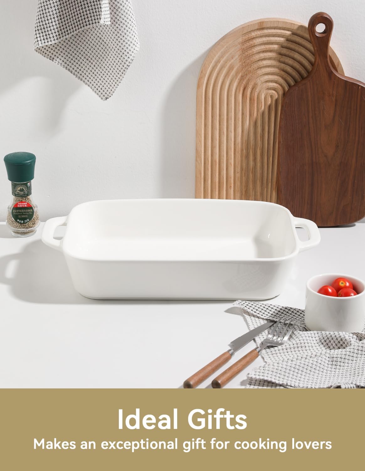 Sweejar Ceramic Bakeware Set, 9x13 Rectangular Baking Dish for Cooking, Kitchen, Cake Dinner, Banquet and Daily Use, Casserole Dishes for Oven Porcelain Baking Pans(White)