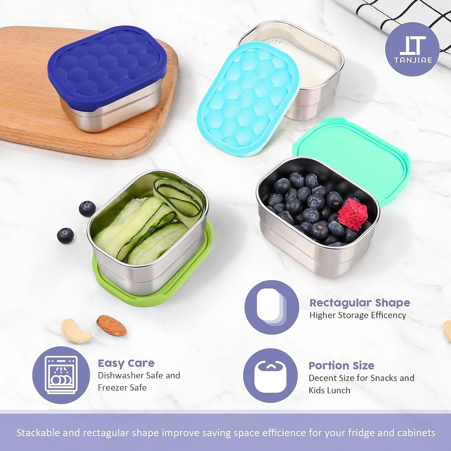 4Pack 8oz Small (1 CUP) Stainless Steel Snack Containers for Kids | Reusable Easy Open Toddler Snack Containers with Silicone Lids | Stackable Toddler Lunch Box for Daycare, School and Travel