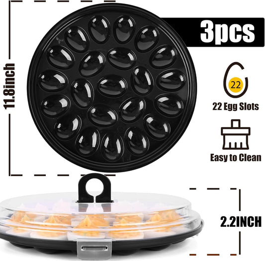 HANSGO Deviled Egg Containers with Lid, 3PCS Deviled Egg Platter Carrier Holder Trays with 66 Slots for Party and Home Kitchen, Black