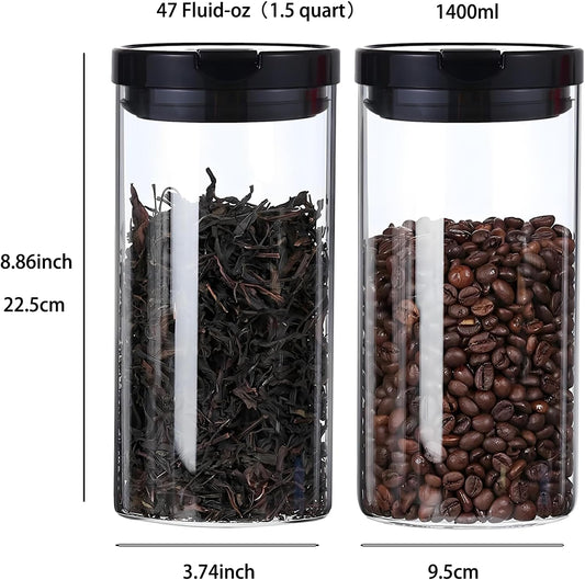 Glass Storage Containers with Lids, 47 OZ Glass Jars with Airtight Lids, Wide Mouth Mason Jars, Food Storage Container for Cookie Flour Oat Pasta Tea Coffee Bean
